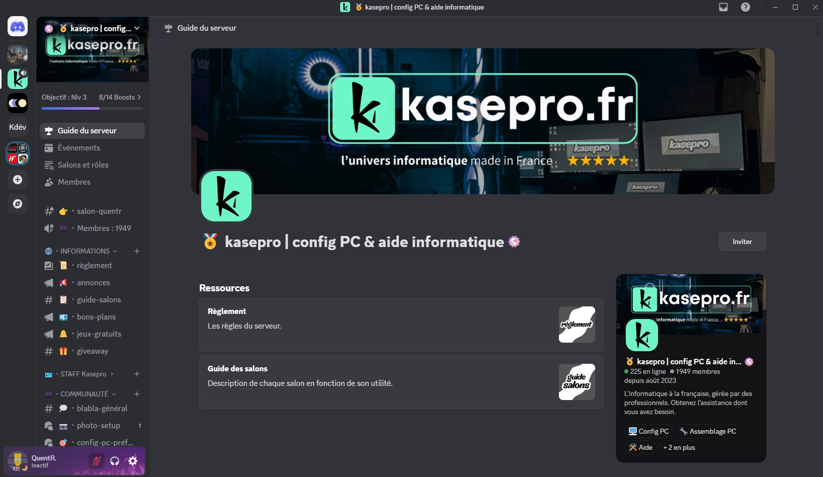 Page d'accueil Discord Kasepro